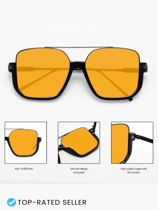 Retro Oversized Aviator Sunglasses Square Double Bridge Pilot 70s Trendy Shades main image 4